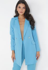 Born2be - Niebieska Marynarka Taliowana Dwurzędowa Swed. Kolor: niebieski. Długość rękawa: długi rękaw. Długość: długie. Styl: elegancki #5