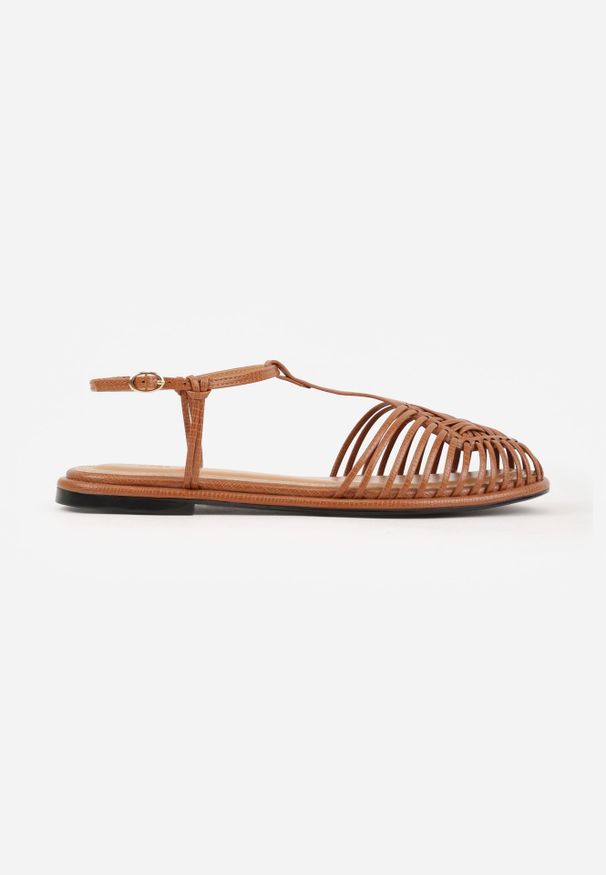 Renee - Brązowe Sandały VICES z Przeplatanymi Paskami i Zakrytym Noskiem Usinlisa. Okazja: na co dzień. Zapięcie: pasek. Kolor: brązowy. Wzór: paski. Styl: boho, casual, elegancki