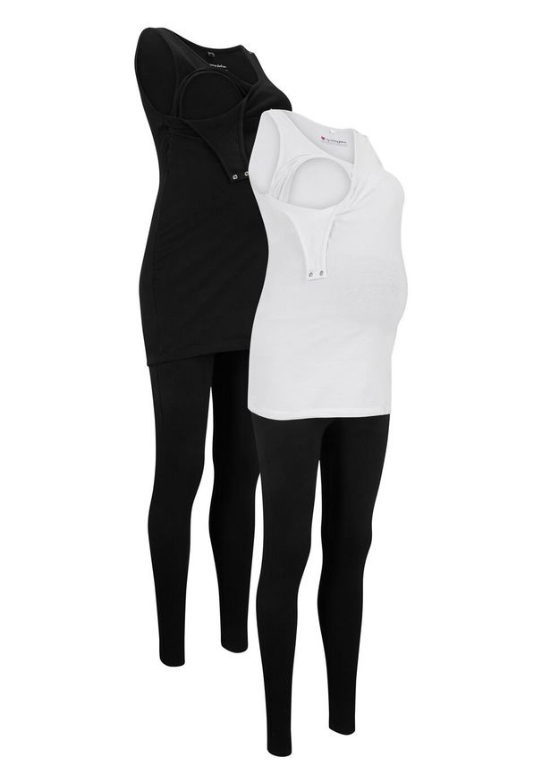 Top ciążowy + legginsy ciążowe + pasek na brzuch (4 części) bonprix czarno-biały. Kolekcja: moda ciążowa. Kolor: czarny