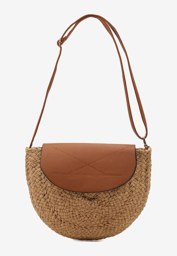 Renee - Ciemnobeżowa Mała Torebka Boho na Ramię z Połączenia Plecionki i Ekoskóry Virtha. Kolor: beżowy. Sezon: lato. Rozmiar: małe. Styl: boho. Rodzaj torebki: na ramię