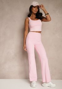 Renee - Różowe Legginsy High Waist z Szeroką Gumką w Pasie Idalania. Okazja: na co dzień. Stan: podwyższony. Kolor: różowy. Styl: casual, elegancki