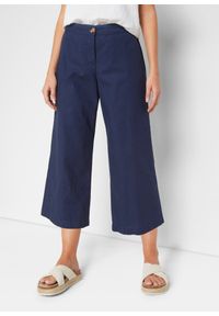 bonprix - Spodnie lniane culotte z wygodnym paskiem. Kolor: niebieski. Materiał: len #1