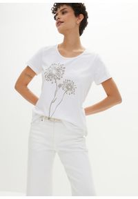 bonprix - T-shirt. Kolor: biały. Wzór: kwiaty, nadruk