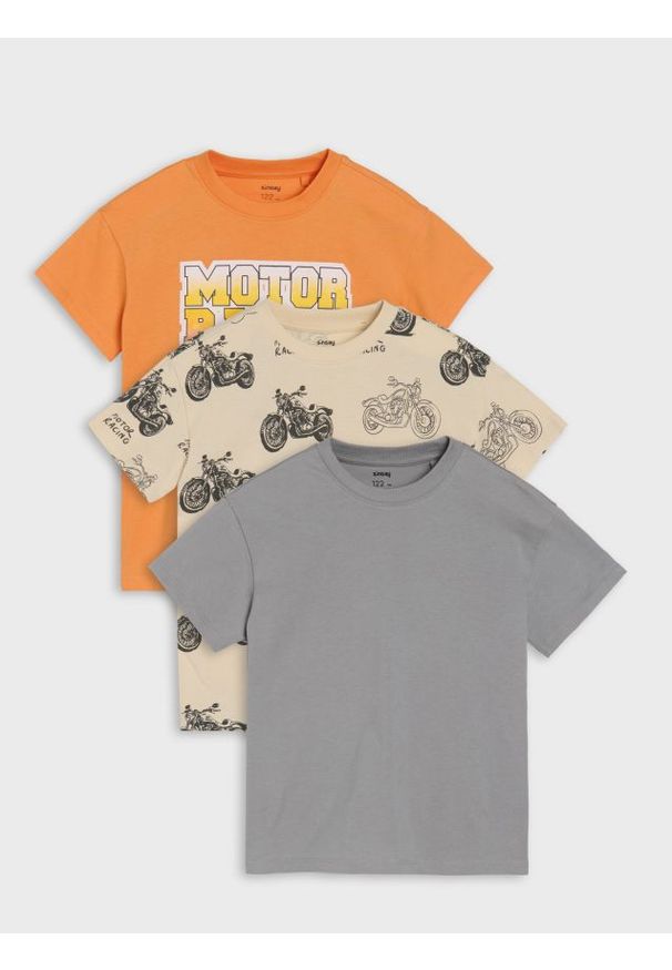 Sinsay - Bawełniana koszulka z krótkim rękawem 3 pack - pomarańczowy. Kolor: pomarańczowy. Materiał: bawełna. Długość rękawa: krótki rękaw. Długość: krótkie