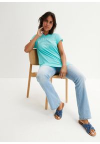 bonprix - Długi T-shirt z czystej bawełny organicznej. Kolor: zielony. Materiał: bawełna. Długość: długie. Wzór: nadruk #2