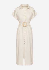 Born2be - Jasnobeżowa Bawełniana Sukienka Koszulowa na Krótki Rękaw z Dodatkowym Paskiem Callira. Okazja: na spacer, na co dzień. Kolor: beżowy. Materiał: bawełna. Długość rękawa: krótki rękaw. Typ sukienki: koszulowe. Styl: casual, elegancki #6