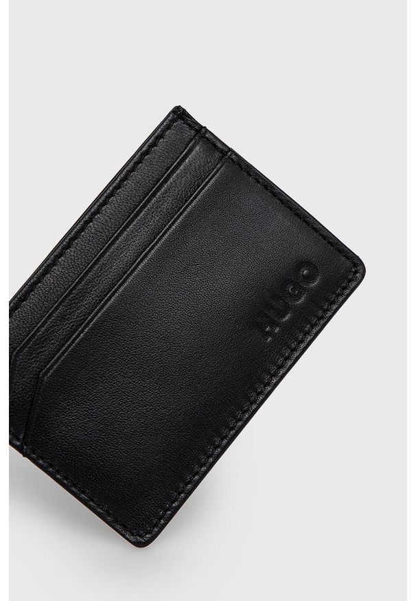 Hugo - HUGO etui na karty skórzane męski kolor czarny. Kolor: czarny. Materiał: skóra