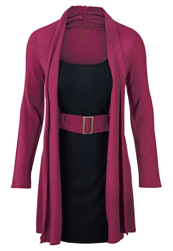 Sukienka dzianinowa z paskiem bonprix jeżynowo-czarny. Kolor: fioletowy. Materiał: dzianina