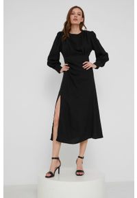 Answear Lab sukienka kolor czarny midi rozkloszowana. Kolor: czarny. Materiał: tkanina. Typ sukienki: rozkloszowane. Styl: wakacyjny. Długość: midi