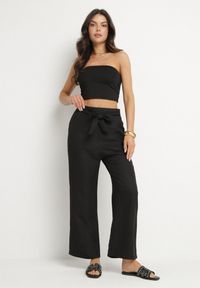 Born2be - Czarne Spodnie o Szerokim Kroju z Wiązaniem i Gumką w Pasie Miravenia. Okazja: na co dzień. Kolor: czarny. Styl: casual, elegancki