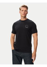Karl Lagerfeld - KARL LAGERFELD T-Shirt 755026 563224 Granatowy Regular Fit. Typ kołnierza: dekolt w karo. Kolor: niebieski. Materiał: bawełna #1