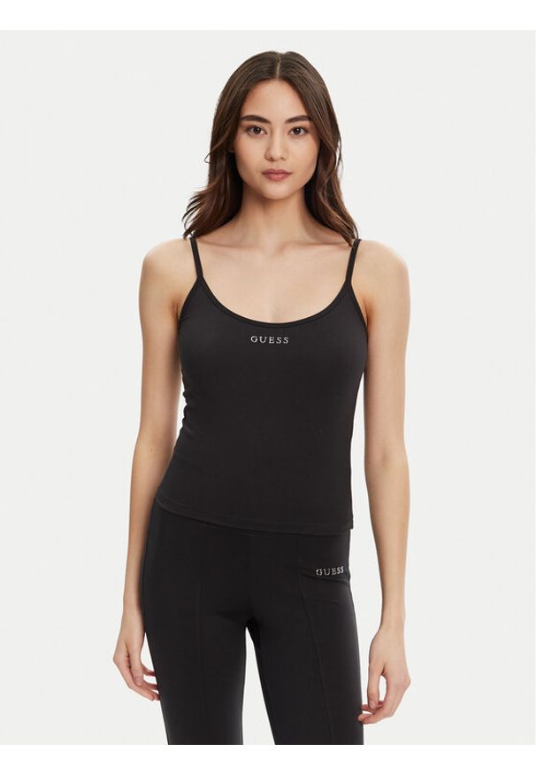 Guess Top V5RP09 KCD02 Czarny Regular Fit. Kolor: czarny. Materiał: syntetyk