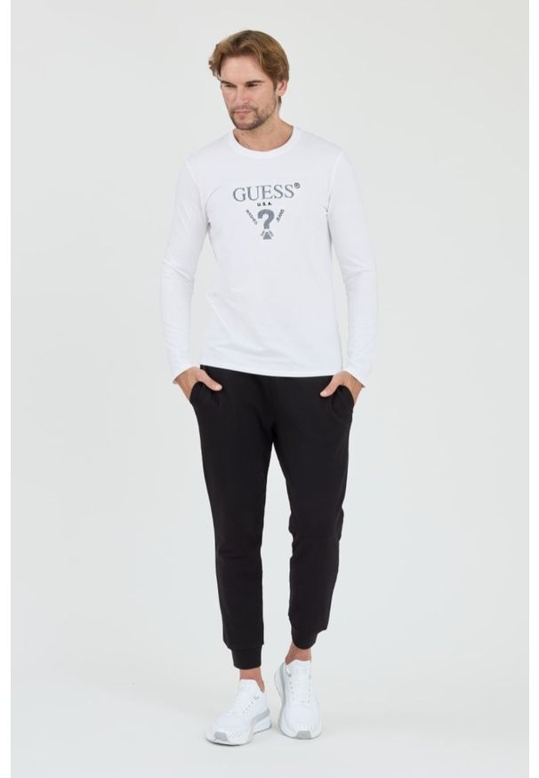 Guess - GUESS Biały męski longsleeve Ls Cn, Rozmiar M. Kolor: biały. Materiał: bawełna. Długość rękawa: długi rękaw. Długość: długie