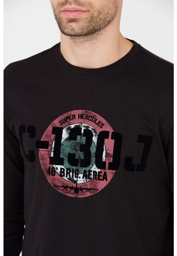 Aeronautica Militare - AERONAUTICA MILITARE Czarny męski bawełniany longsleeve, Rozmiar XXL. Kolor: czarny. Materiał: bawełna. Długość rękawa: długi rękaw