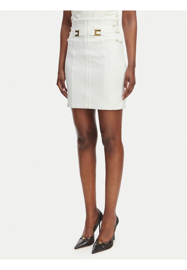 Elisabetta Franchi Spódnica mini GO-167-61E2-V320 Biały Regular Fit. Kolor: biały. Materiał: syntetyk