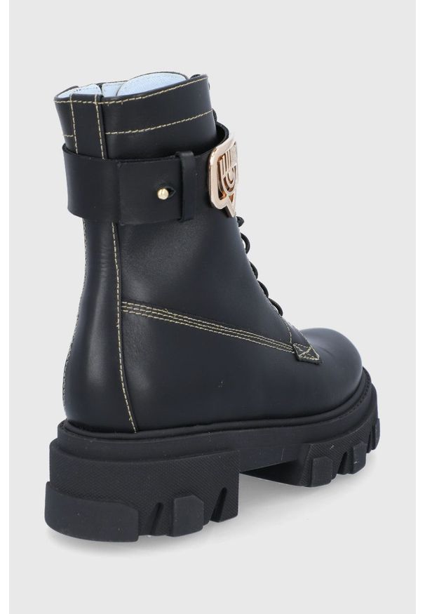 Chiara Ferragni - Workery skórzane Boot Lace Up Eyelike. Nosek buta: okrągły. Zapięcie: sznurówki. Kolor: czarny. Materiał: skóra. Obcas: na platformie
