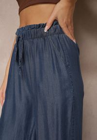 Renee - Granatowe Spodnie z Bawełny High Waist z Gumką i Wiązaniem w Talii Lisadriela. Okazja: na co dzień. Stan: podwyższony. Kolor: niebieski. Materiał: bawełna. Sezon: lato, wiosna. Styl: elegancki, casual #4