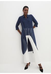 bonprix - Bluzka szyfonowa z falbanami. Kolor: niebieski. Materiał: szyfon. Styl: elegancki