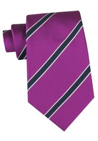 Klasyczny Krawat Klubowy - Alties - Fioletowy w Prążek. Kolor: fioletowy. Materiał: tkanina. Wzór: prążki. Styl: klasyczny #1