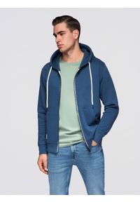 Ombre Clothing - Bluza męska bawełniana dresowa BASIC rozpinana z kapturem - granatowa V4. Okazja: na co dzień, na spacer, do pracy. Typ kołnierza: kaptur. Kolor: niebieski. Materiał: dresówka, bawełna. Wzór: jednolity, gładki, aplikacja. Styl: casual