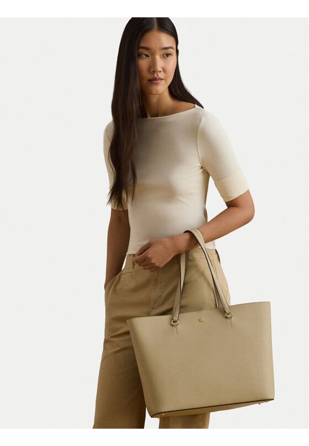 Lauren Ralph Lauren - LAUREN RALPH LAUREN Torebka 431911655015 Beżowy. Kolor: beżowy. Materiał: skórzane