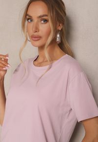 Renee - Jasnofioletowy Klasyczny T-shirt Bawełniany o Casualowym Kroju Nattine. Okazja: na co dzień. Kolor: fioletowy. Materiał: bawełna. Wzór: gładki. Styl: klasyczny