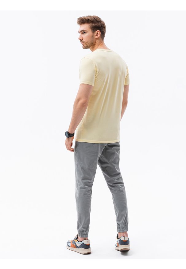 Ombre Clothing - T-shirt męski z nadrukiem S1434 V-12B - żółty - XXL. Kolor: żółty. Materiał: bawełna. Wzór: nadruk. Styl: klasyczny