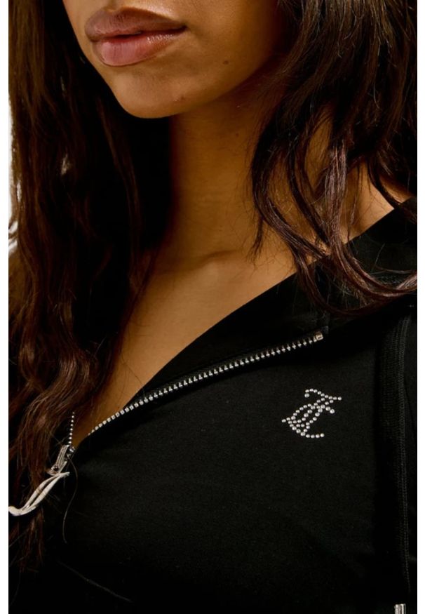 Juicy Couture - JUICY COUTURE Czarna bluza damska Single Jersey Ola Hoodie, Rozmiar XL. Kolor: czarny. Materiał: jersey