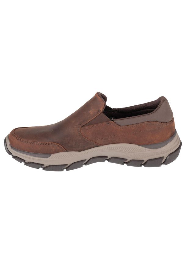 skechers - Buty do chodzenia męskie Skechers Respected Calum. Zapięcie: bez zapięcia. Kolor: wielokolorowy, brązowy. Materiał: materiał, skóra. Szerokość cholewki: normalna. Sport: turystyka piesza