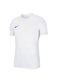 Koszulka piłkarska dziecięca Nike Dry Park VII treningowa szybkoschnąca Dri Fit. Kolor: biały, wielokolorowy, niebieski. Technologia: Dri-Fit (Nike). Sport: piłka nożna