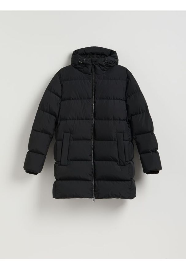 Reserved - Pikowana kurtka z puchem - czarny. Kolor: czarny. Materiał: puch. Długość: długie