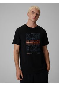 4f - 4F T-shirt regular z nadrukiem męski - czarny 3XL. Okazja: na co dzień, do pracy, na spacer. Kolor: czarny. Materiał: bawełna, materiał. Wzór: nadruk. Styl: casual #1