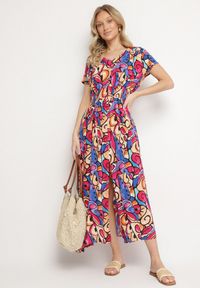 Born2be - Różowa Bawełniana Sukienka z Abstrakcyjnym Wzorem Emilisse. Okazja: na co dzień. Kolor: różowy. Materiał: bawełna. Styl: casual, klasyczny #4