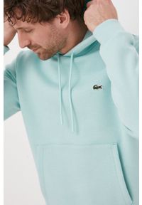 Lacoste bluza męska kolor turkusowy z kapturem gładka SH9623-031. Typ kołnierza: kaptur. Kolor: turkusowy. Materiał: bawełna, poliester, dzianina. Wzór: gładki #5