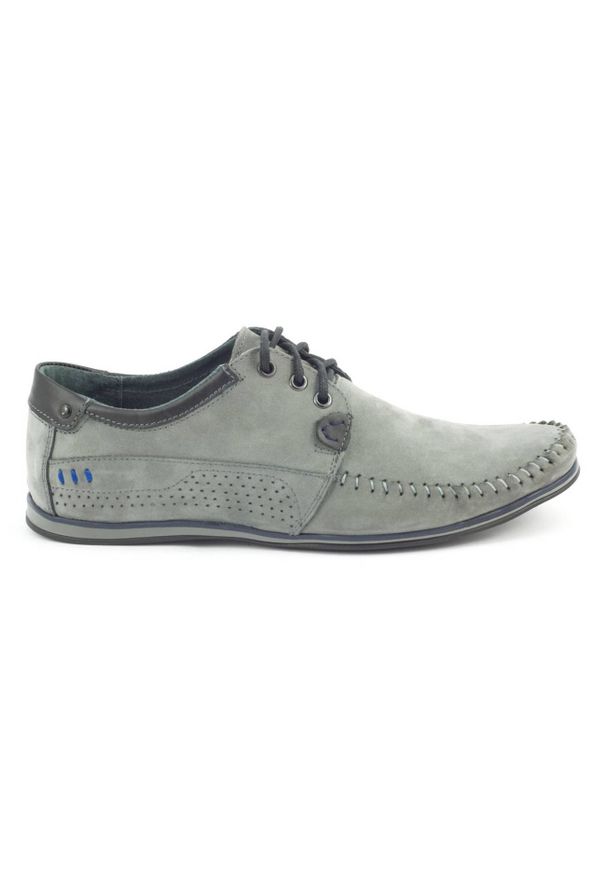 KOMODO Buty Męskie mokasyny 875 szare. Okazja: na co dzień. Kolor: szary. Materiał: skóra, len. Sezon: lato. Styl: casual