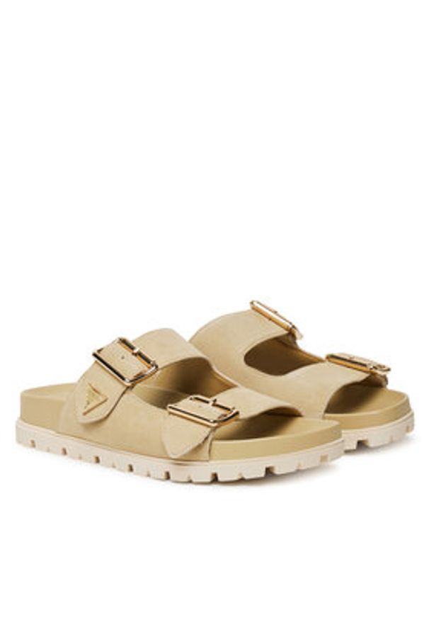 Guess Klapki FLTFST SUE03 Beżowy. Kolor: beżowy. Materiał: zamsz, skóra