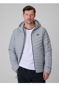4f - 4F Kurtka z wypełnieniem syntetycznym męska - szara 3XL. Okazja: na co dzień. Typ kołnierza: kaptur. Kolor: szary. Materiał: syntetyk. Wzór: jodełka. Styl: casual #1