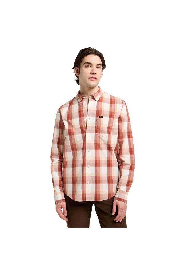 Lee - MESKA KOSZULA LEE LEE BUTTON DOWN RED CLAY PLAID 112370545. Typ kołnierza: button down