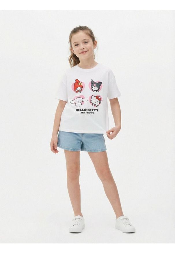 Sinsay - Bawełniana koszulka z nadrukiem Hello Kitty - biały. Kolor: biały. Materiał: bawełna. Wzór: motyw z bajki, nadruk