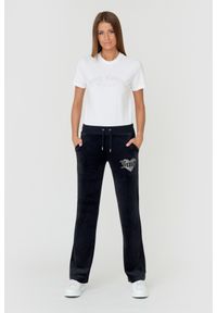 Juicy Couture - JUICY COUTURE Czarne spodnie Heart Diamante. Kolor: czarny. Materiał: poliester. Wzór: aplikacja #4