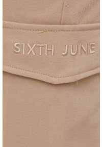 Sixth June Spodnie damskie kolor beżowy fason cargo high waist. Okazja: na co dzień. Stan: podwyższony. Kolor: beżowy. Materiał: materiał. Styl: casual #2