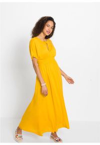 Długa sukienka z dżerseju bonprix żółty szafranowy. Kolor: żółty. Materiał: jersey. Długość: maxi #5