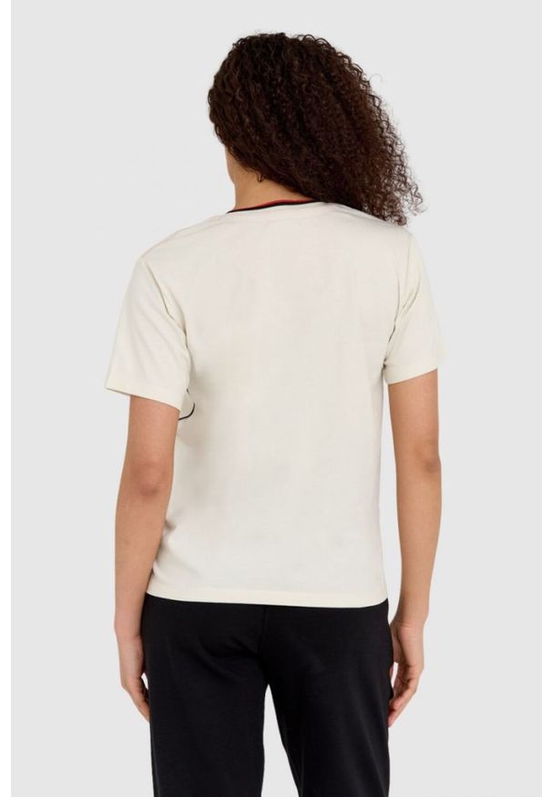 Aeronautica Militare - AERONAUTICA MILITARE Kremowy bawełniany luźny t-shirt damski z wypukłym orłem Comfort Fit, Rozmiar XS. Kolor: beżowy. Materiał: bawełna