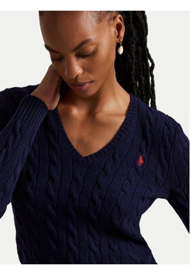Polo Ralph Lauren Sweter 211971866003 Granatowy Slim Fit. Typ kołnierza: polo. Kolor: niebieski. Materiał: wełna