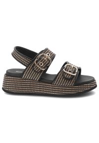 Sandały damskie Artiker, cholewka z materiału tekstylnego pasek wokół pięty z regulacją na rzep, brązowe, 58C1741. Zapięcie: rzepy. Kolor: brązowy. Materiał: materiał #3