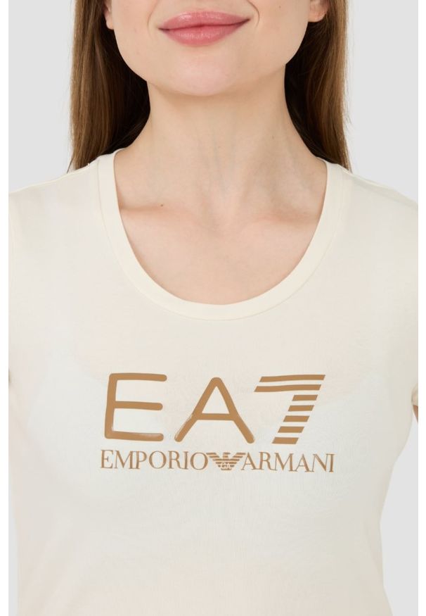 EA7 Emporio Armani - EA7 Beżowy damski t-shirt, Rozmiar S. Kolor: różowy