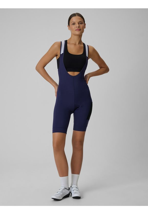 4f - 4F Spodenki kolarskie z żelową wkładką damskie - granatowe M. Kolor: niebieski. Materiał: materiał. Długość: krótkie. Sport: kolarstwo