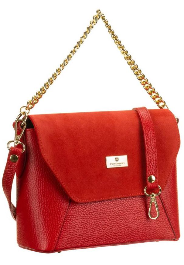 Listonoszka czerwona Peterson PTN TWP-004 RED. Kolor: czerwony. Materiał: skórzane. Styl: elegancki. Rodzaj torebki: na ramię