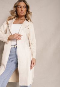 Renee - Kremowy Płaszcz Usinlenne. Okazja: na co dzień. Kolor: beżowy. Długość rękawa: długi rękaw. Długość: długie. Styl: casual