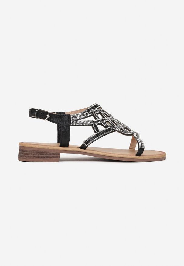 Born2be - Czarne Sandały z Paskiem w Cyrkonie Kymeda. Zapięcie: pasek. Kolor: czarny